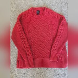 GAP Women's Coral-Red Cable Crewneck Sweater